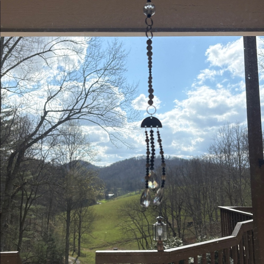 Hanging Handmade Crystal and Bead Sun Catcher in Beige Blue and Clear